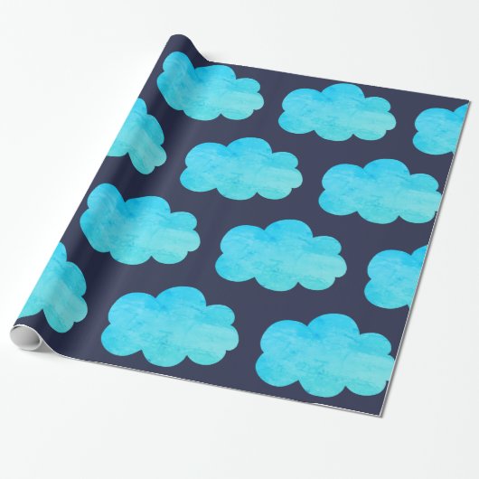 Blauw verpakkingspapier met wolken cadeaupapier (Uitgerold)