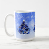 Blauw versierde kerstboom koffiemok (Links)