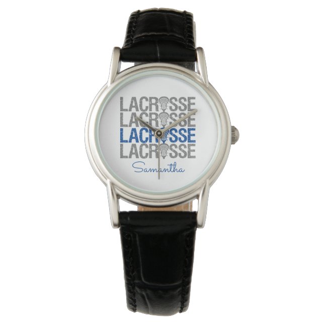 Blauw verst Lacrosse Word Horloge (Voorkant)
