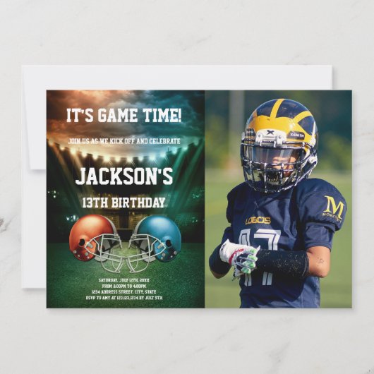 Blauw versus rood Football Uitnodigingen met foto (Voorkant)