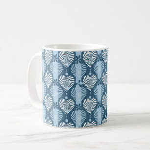 Blauw verticaal gestreept patroon met retro hart e koffiemok