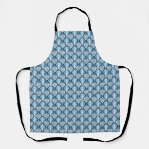 Blauw verticaal gestreept patroon met retro hart e schort