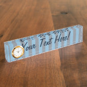 Blauw verticale strepes achtergronddecor naambordje (Zijkant)