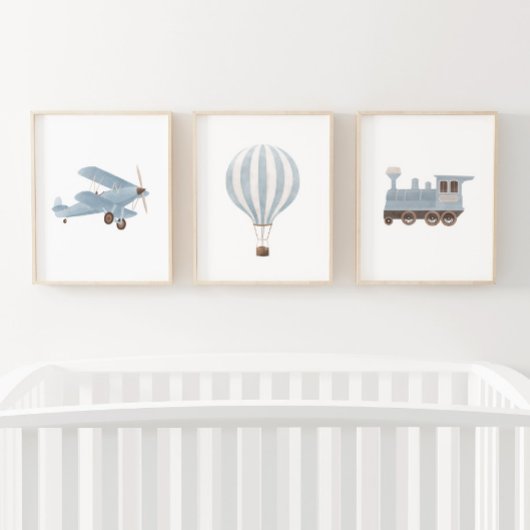 Blauw Vervoer Kinderkamer Decor Biplane Trein Muurkunst Sets