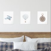 Blauw Vervoer Kwekerij Decor Biplane Kompas Muurkunst Sets (Slaapkamer)