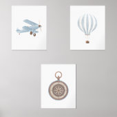 Blauw Vervoer Kwekerij Decor Biplane Kompas Muurkunst Sets (Voorkant)