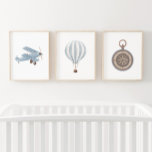 Blauw Vervoer Kwekerij Decor Biplane Kompas Muurkunst Sets<br><div class="desc">Voeg een finishing touch toe aan de ruimte van je kleintje met deze set van 3 prints.</div>