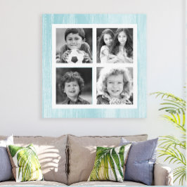 Blauw verweerd hout zwart wit canvas afdruk