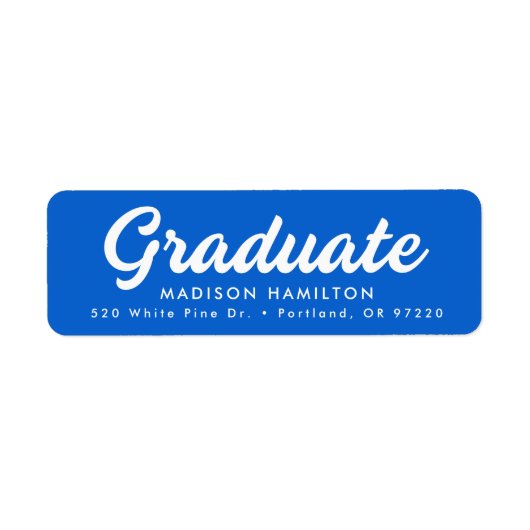 Blauw | Vet Script Afstuderen Return-adres Etiket (Voorkant)