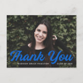 Blauw | Vet Script Foto Afstuderen Bedankt Briefkaart (Voorkant)