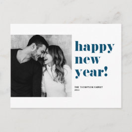 Blauw Vet Typografie Gelukkig Nieuwjaar Foto Feestdagenkaart