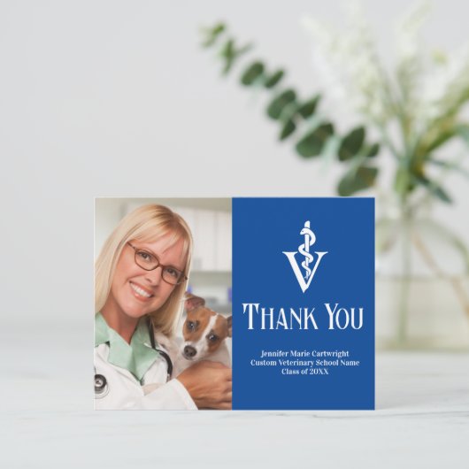 Blauw Veterinair Foto Aangepast Bedankt Briefkaart (Staand voorkant)