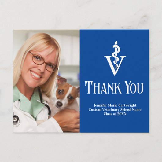 Blauw Veterinair Foto Aangepast Bedankt Briefkaart (Voorkant)