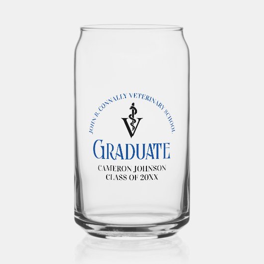 Blauw Veterinair School Afstuderen Custom Blikvorm Glas (Voorkant)