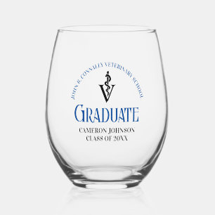 Blauw Veterinair School Afstuderen Custom Wijnglas Zonder Voet