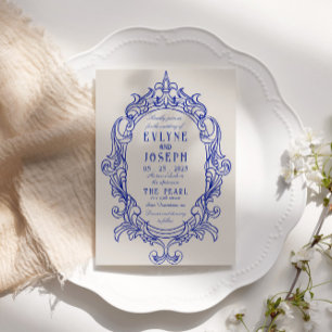  blauw Victoriaans barok Ornament bruiloft Kaart