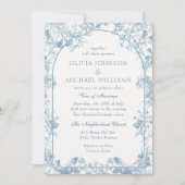 Blauw Victoriaans Bloemen Chinoiserie bruiloft Kaart (Voorkant)