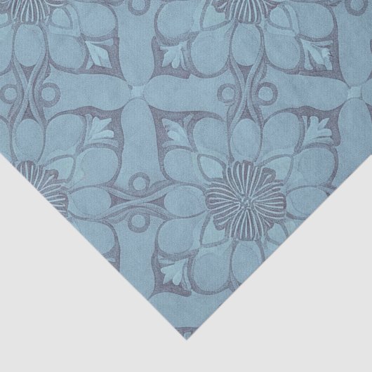 Blauw Victoriaans Bloemenrooster Ontwerp Weefseldo Tissuepapier (Detail)