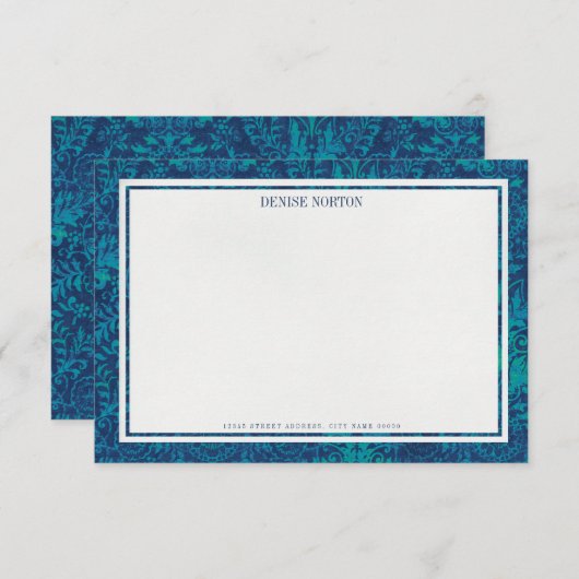 Blauw victoriaans briefpapier notitiekaart kaart (Voorkant / Achterkant)