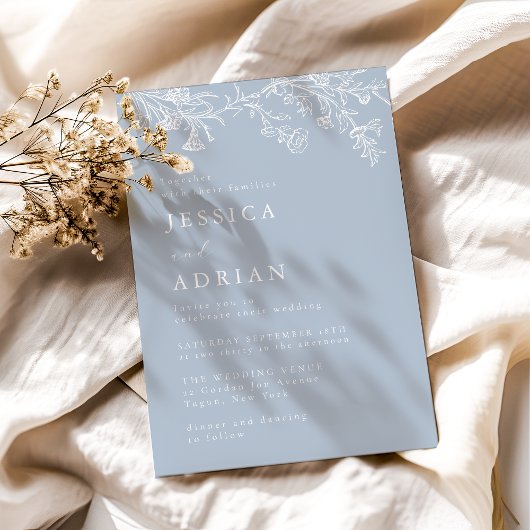  Blauw Victoriaans Elegant Huwelijk Kaart