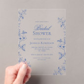 Blauw Victoriaans  getrokken Floral Vrijgezellenfe Acryl Uitnodigingen (Insitu (Draagbaar))