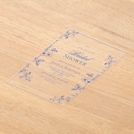 Blauw Victoriaans  getrokken Floral Vrijgezellenfe Acryl Uitnodigingen (Laagn)