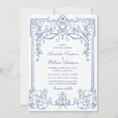 Blauw Victoriaans  Grace Bloemen Frans Bruiloft Kaart (Voorkant)