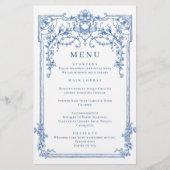 Blauw Victoriaans  Grace Bruiloft Diner Menu (Voorkant)
