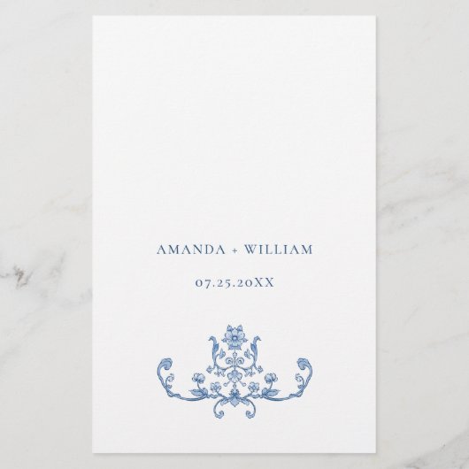 Blauw Victoriaans  Grace Bruiloft Diner Menu (Achterkant)