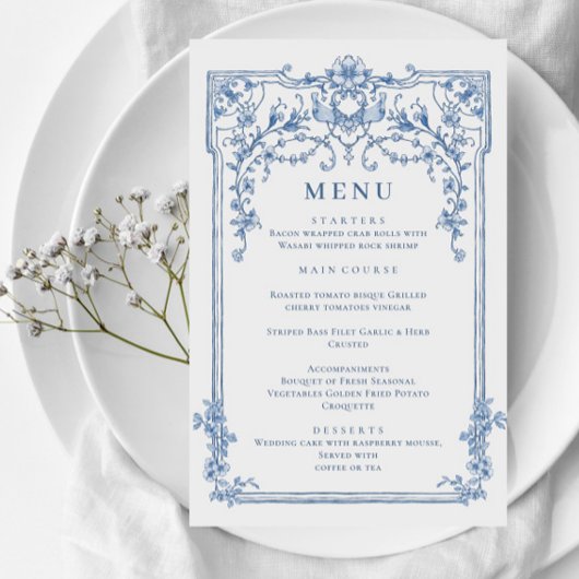 Blauw Victoriaans  Grace Bruiloft Diner Menu