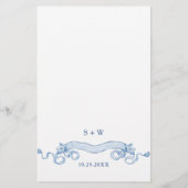 Blauw Victoriaans Grace Bruiloft Diner Menu (Achterkant)