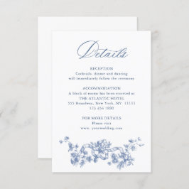 Blauw Victoriaans  Grace Floral bruiloft Details Informatiekaartje