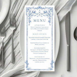 Blauw Victoriaans Grace Floral bruiloft diner Menu
