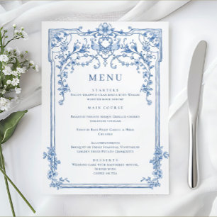 Blauw Victoriaans  Grace Floral bruiloft diner Menu