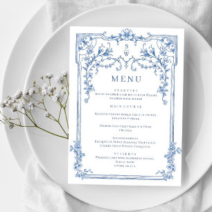 Blauw Victoriaans Grace Floral bruiloft diner Menu