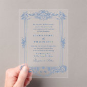 Blauw Victoriaans  Grace Floral Lijst Bruiloft Acryl Uitnodigingen (Insitu (Draagbaar))