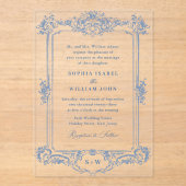 Blauw Victoriaans  Grace Floral Lijst Bruiloft Acryl Uitnodigingen (Voorkant)