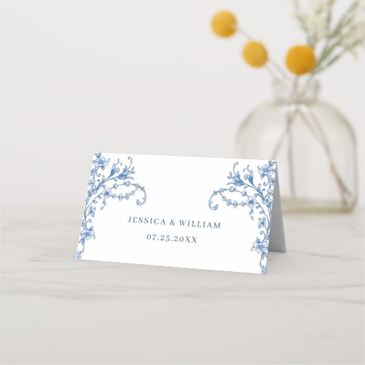 Blauw Victoriaans  Grace Floral Wedding Plaatskaartje (Achterkant)