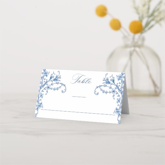 Blauw Victoriaans  Grace Floral Wedding Plaatskaartje (Voorkant)