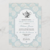 Blauw Victoriaans High Tea Feestje Kaart (Voorkant / Achterkant)