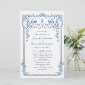 Blauw Victoriaans huwelijksceremonie programma (Staand voorkant)