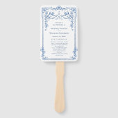 Blauw Victoriaans  huwelijksceremonie programma Handwaaier (Voorkant)