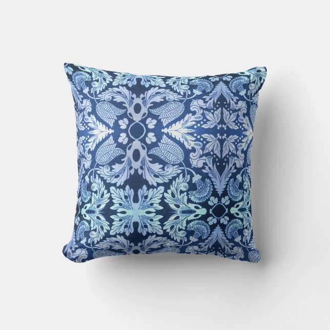 Blauw victoriaans patroon kussen (Voorkant)
