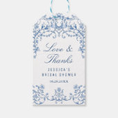 Blauw Victoriaans Sierlijk Gratie Bloem Bruids-Sho Cadeaulabel (Voorkant)