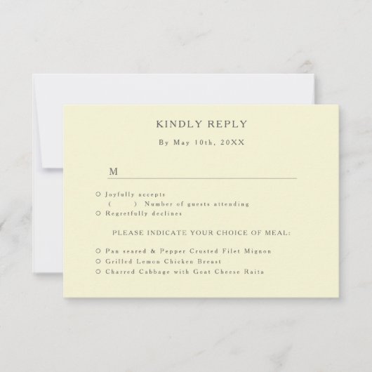 Blauw Victoriaans siermiddel RSVP met maaltijdkeuz (Voorkant)