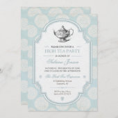 Blauw Victoriaans Thee Feestje Kaart (Voorkant / Achterkant)