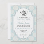 Blauw Victoriaans Thee Feestje Kaart (Voorkant)