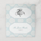 Blauw Victoriaans Thee Feestje Plaatskaartje (Buitenkant ongevouwen)