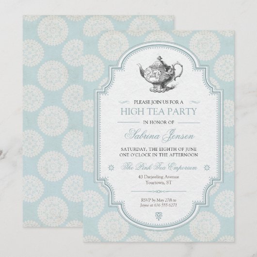 Blauw Victoriaans theepartijtje Kaart (Voorkant / Achterkant)