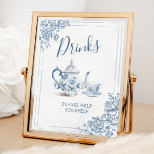 Blauw Victoriaans Tuin Bruids Thee Drinken Teken Poster
